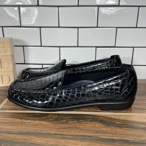 SAS Joy Womens Size 7.5 Narrow Shoes Black Leather Croc Print Comfort Loafer